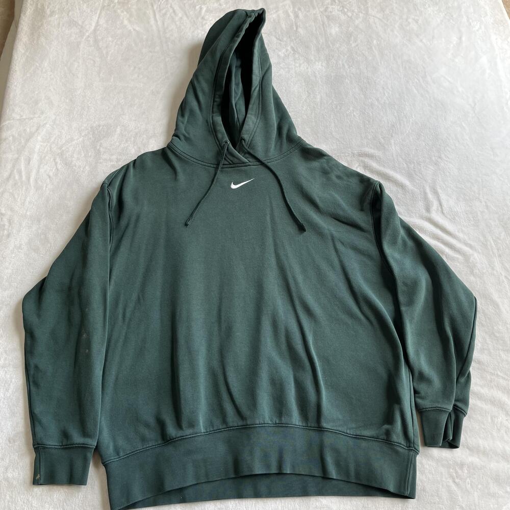 Nike Center Swoosh Hoodie Womens Medium Green Fleece Pullover Sweatshirt Oversiz